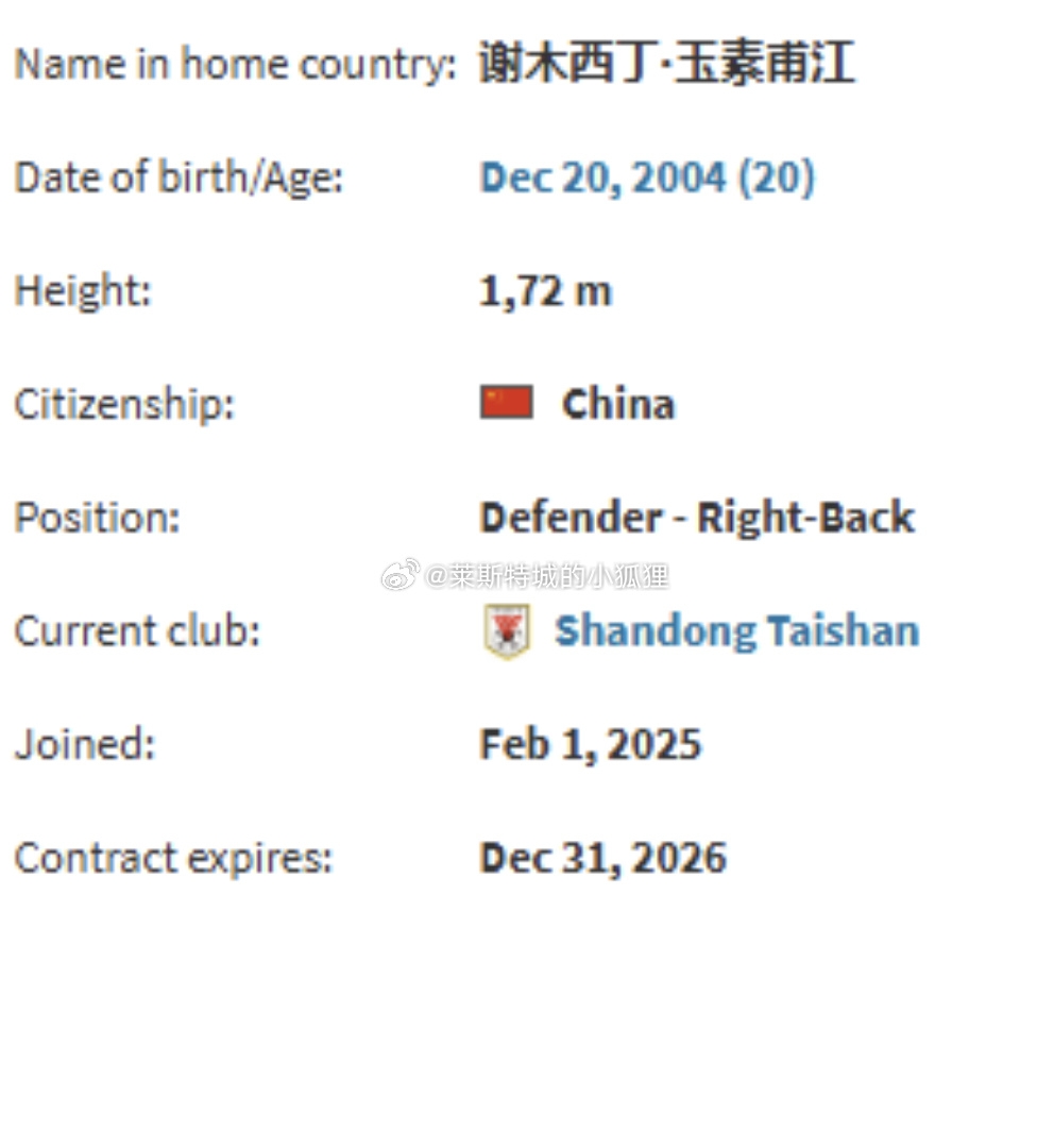  德轉顯示，因年齡造假被禁賽三個月的謝木西丁就是泰山的玉蘇甫