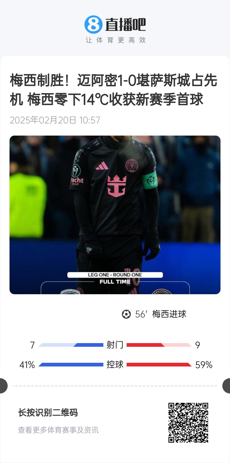  冰火兩重！梅西上一場-14℃進球，本場美職聯(lián)21°C