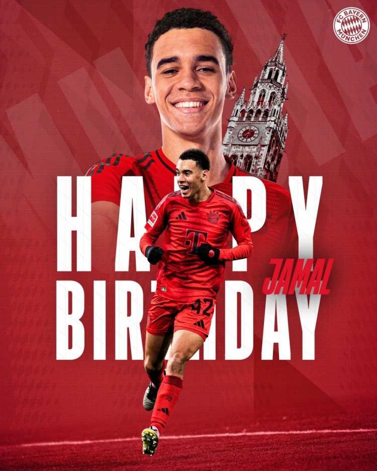  拜仁官方祝穆西亞拉22歲生日快樂，加盟至今出戰(zhàn)196次獲59球38助