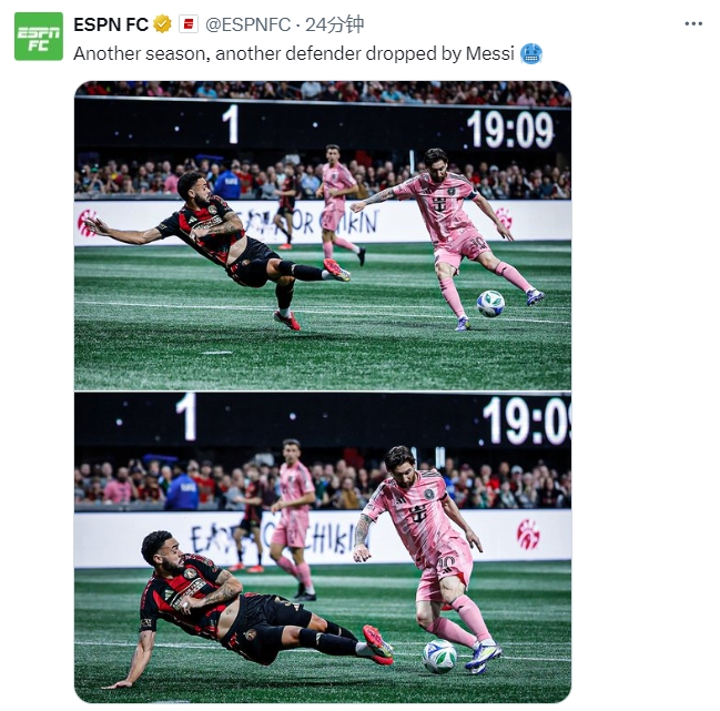  名場面記錄！ESPN曬照：又一個賽季，又一名后衛(wèi)被梅西扣倒